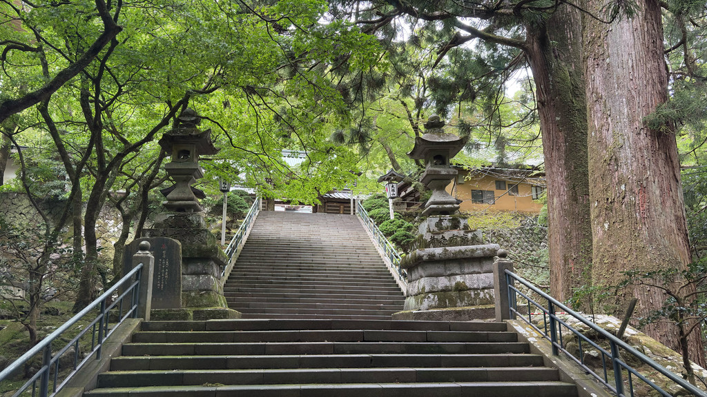杉林に囲まれた最乗寺の境内と石段
